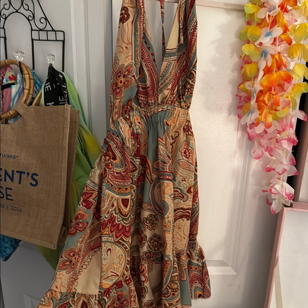 SHEIN Brown Red Plunge Sundress